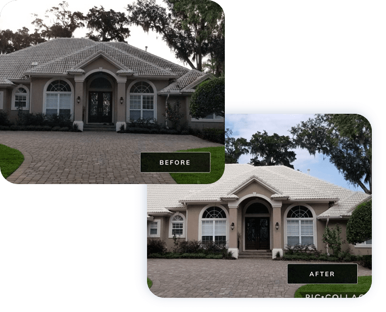 St Augustine home with before and after of roof cleaning