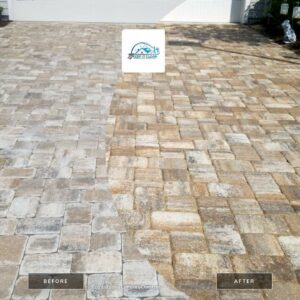 before and after photo of pavers