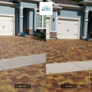 before and after image of sealed pavers in st augustine